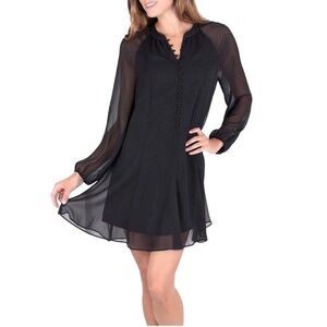 Joie NWT Balloon Sleeve Midi Dress Large Black Chiffon Lined Buttons A-Line LBD